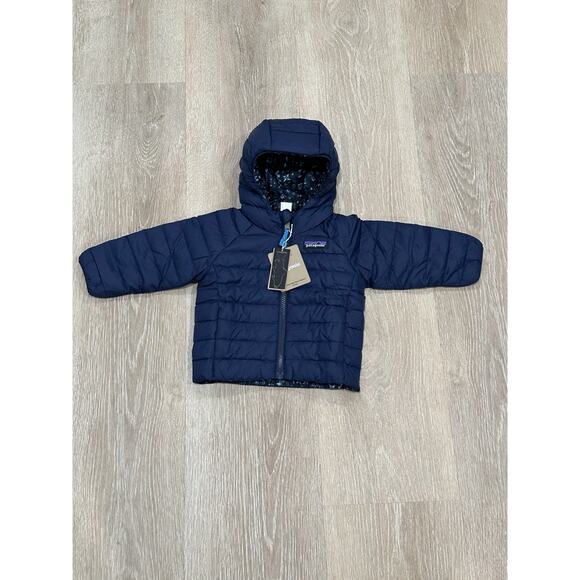 Patagonia Reversible Down Sweater Hoody Wandering Woods Tidepool Blue 6-12M, NWT - Picture 1 of 2